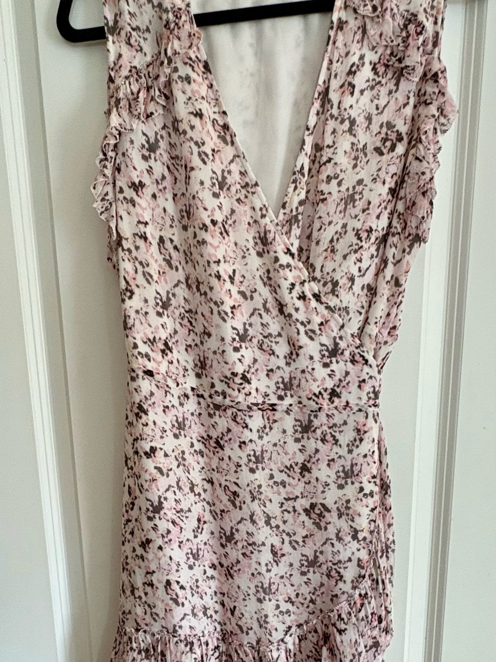 All Saints Priya Freefall Pink Floral Wrap Ruffle Midi Dress